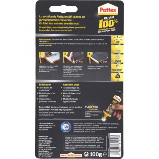 Pattex Extra sterke alleslijm - Hecht op vochtige oppervlakken - 100 gram