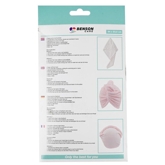 Benson Superzachte microvezel haarhanddoek - sneldrogend en absorberend - 64 x 23,5 cm