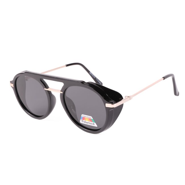 Benson Zwarte zonnebril - gepolariseerd - zilveren pootjes - met zijschermen