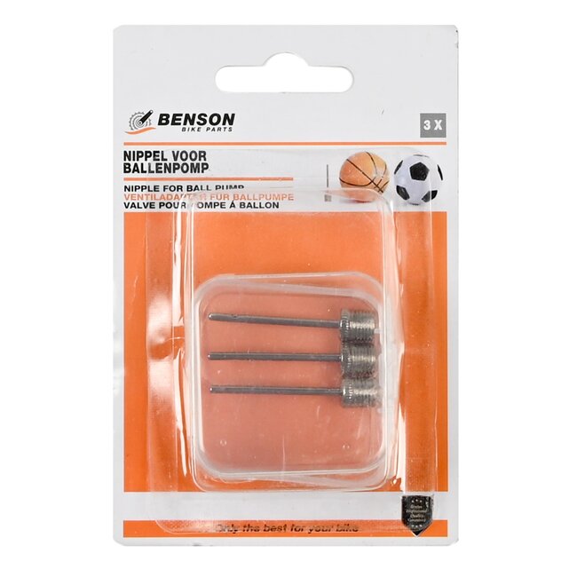 Benson Multifunctionele nippelset voor ballenpomp - 3 stuks - universeel - sportballen
