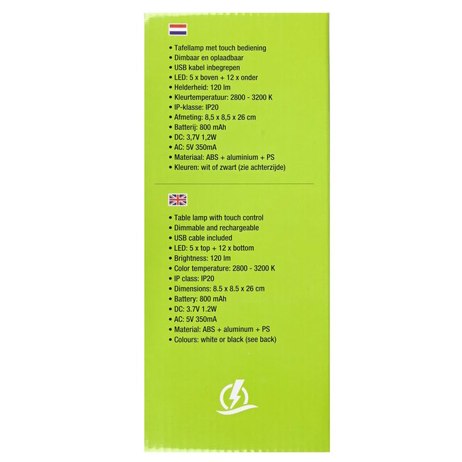 Benson Dimbare LED tafellamp - touch bediening - kleurenmix - 8,5 x 8,5 x 26 cm