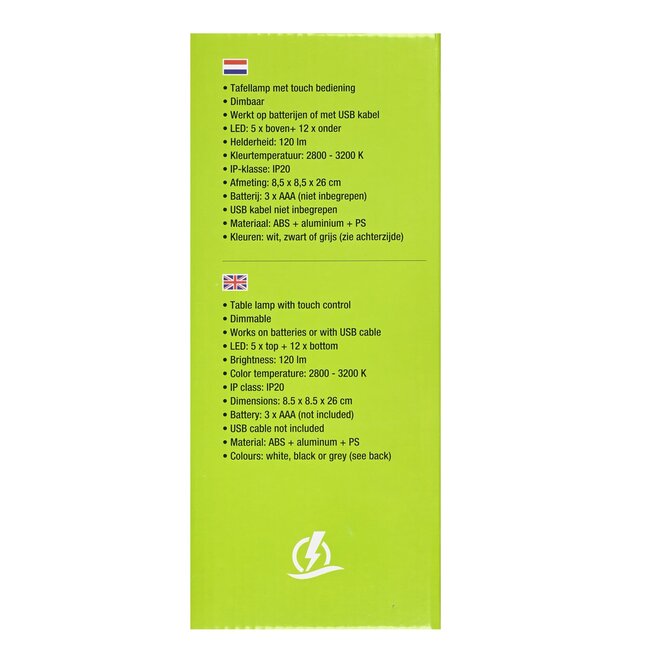 Benson Moderne LED tafellamp - dimbaar - touch bediening - zwart/wit/grijs - energiezuinig - 26 cm