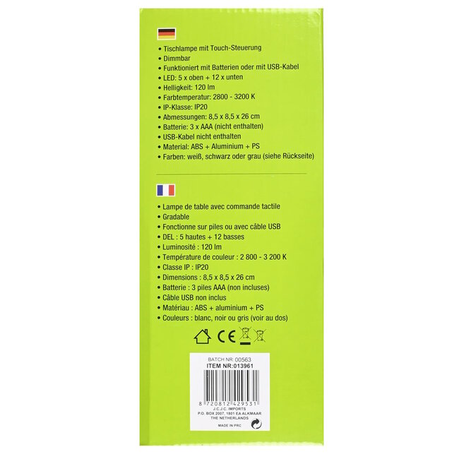 Benson Moderne LED tafellamp - dimbaar - touch bediening - zwart/wit/grijs - energiezuinig - 26 cm