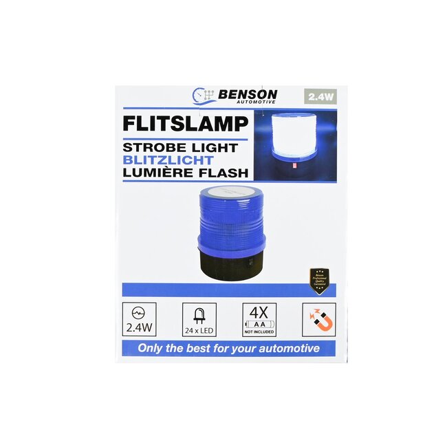 Benson LED flitslamp met magneet - 24 LED's - blauw licht - 2.4 watt