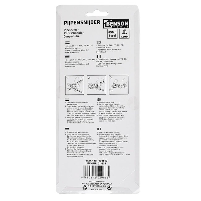 Benson Pijpensnijder - Ø 0 t/m 42 mm - 65mn mes met ptfe coating - Oranje