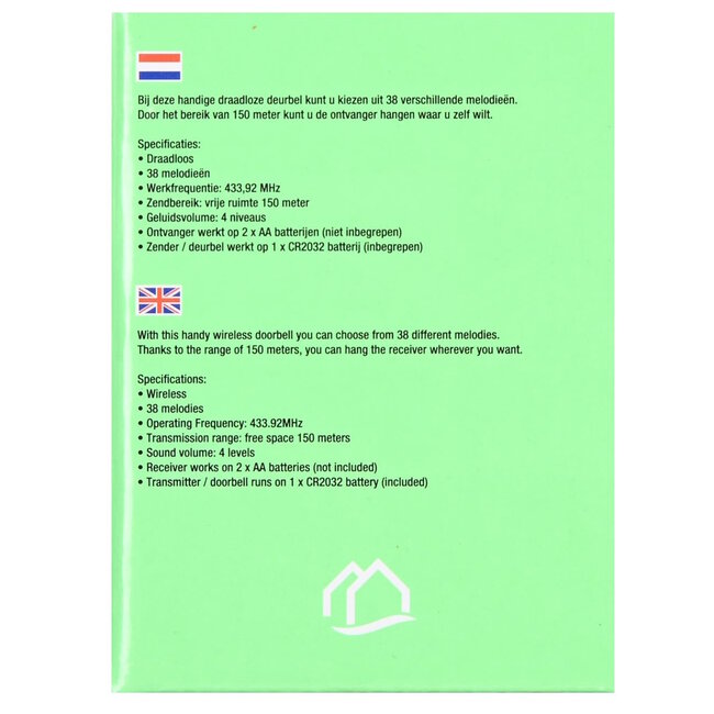 Benson Draadloze deurbel - 38 melodieën - 150 meter bereik - wit