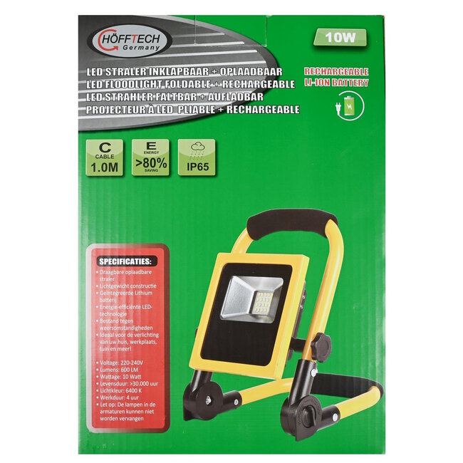 Hofftech Inklapbare en oplaadbare led-straler - 10W - 20 SMD leds - Weerbestendig - 6400k wit licht