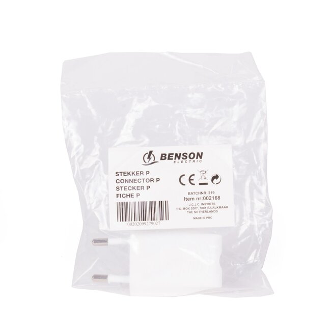 Benson Platte stekker - type C - wit - 2.5 Ampère - ruimtebesparend ontwerp