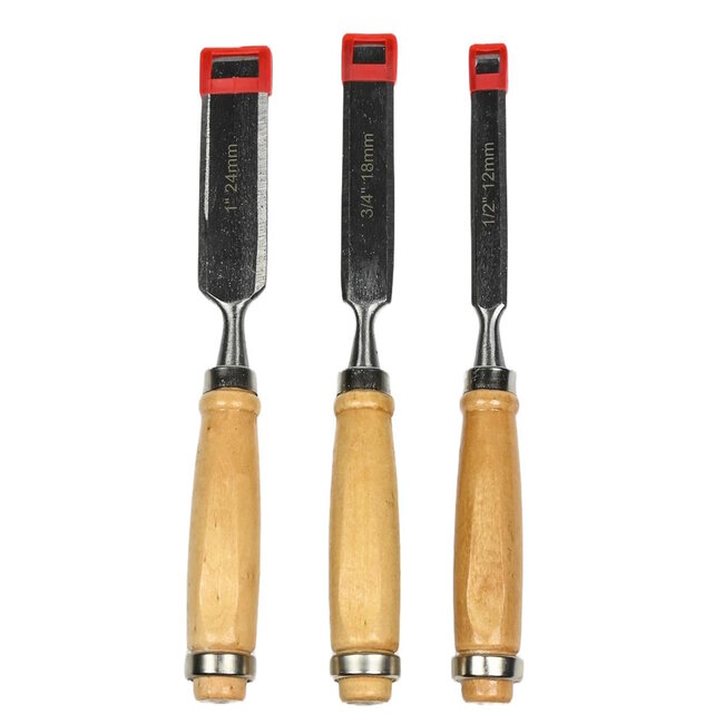 Benson Houtbeitelset - 3 delig - 12, 18, 24 mm - Comfortabele houten greep - Duurzaam staal