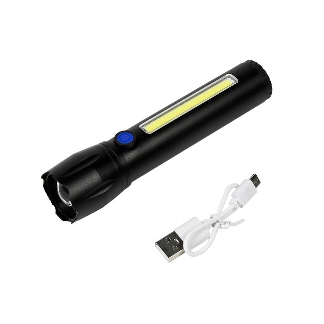 Hofftech Tactical zaklamp - LED en COB - oplaadbaar - 141 mm - 100/150 lumen - USB-kabel inbegrepen