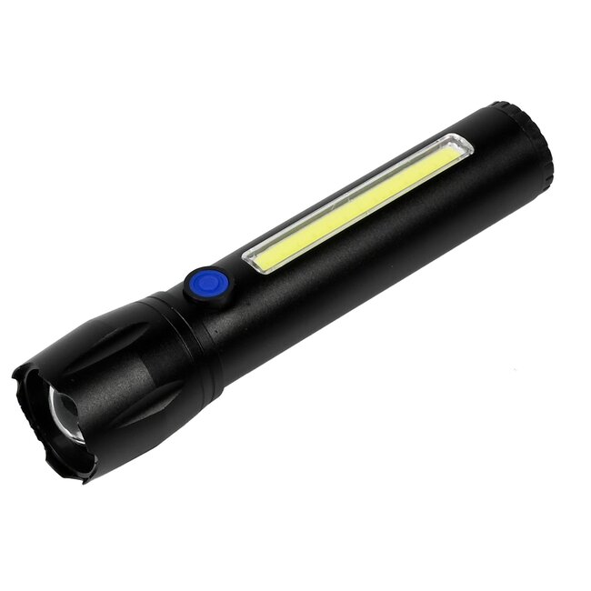 Hofftech Tactical zaklamp - LED en COB - oplaadbaar - 141 mm - 100/150 lumen - USB-kabel inbegrepen