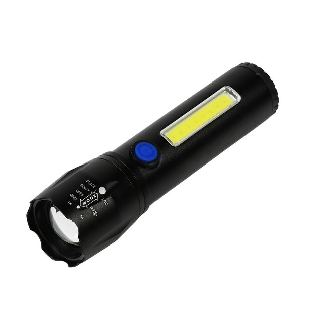 Hofftech Tactical LED-zaklamp - COB-zijlicht - Oplaadbaar - Compact - 116 mm
