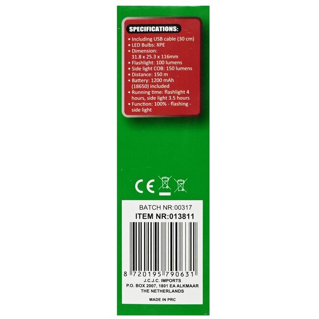 Hofftech Tactical LED-zaklamp - COB-zijlicht - Oplaadbaar - Compact - 116 mm