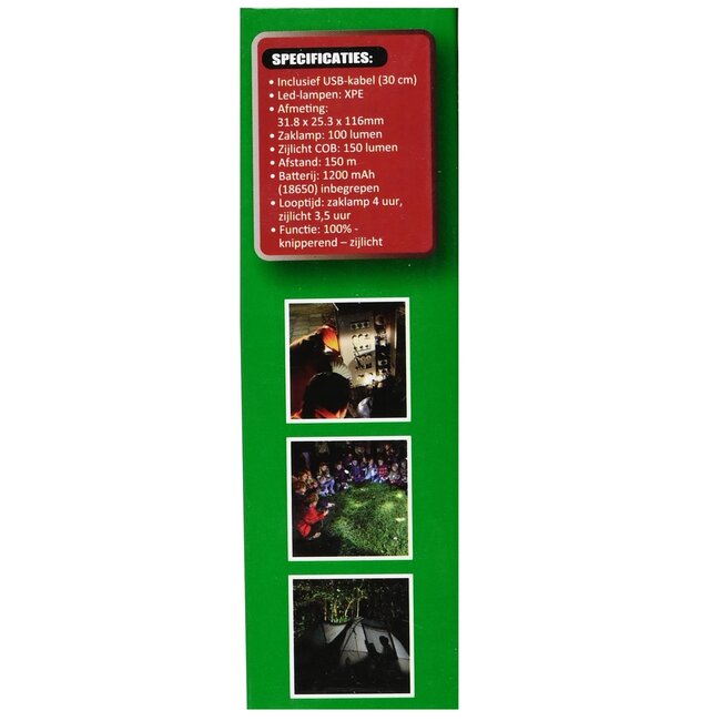 Hofftech Tactical LED-zaklamp - COB-zijlicht - Oplaadbaar - Compact - 116 mm