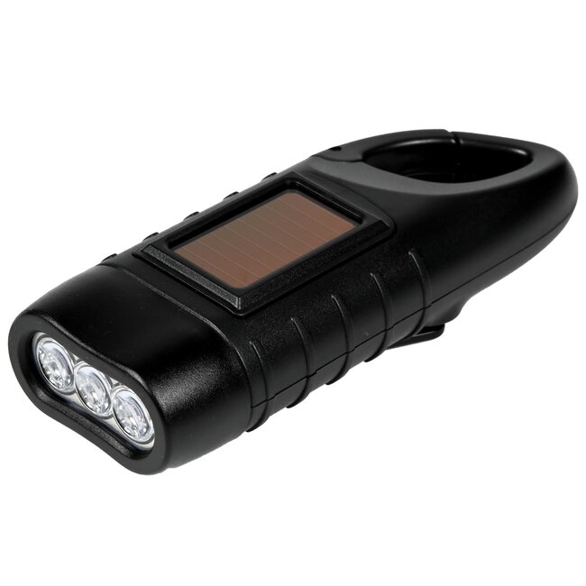 Hofftech Compacte zaklamp met karabijnhaak - solar en dynamo - 3 LED - 124x45x32 mm