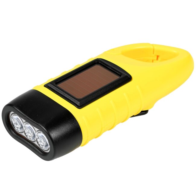 Hofftech Compacte zaklamp met karabijnhaak - solar en dynamo - 3 LED - 124x45x32 mm