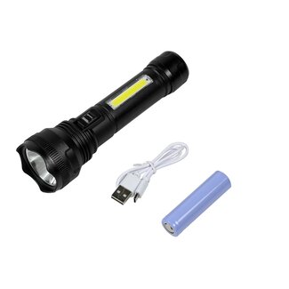 Hofftech Oplaadbare zaklamp - LED en COB - duurzaam ABS - zwart