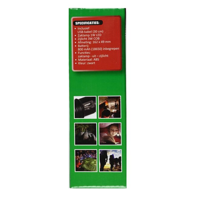 Hofftech Oplaadbare zaklamp - LED en COB - duurzaam ABS - zwart