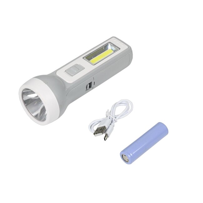 Hofftech Oplaadbare zaklamp - LED en COB - 1 watt - grijs - met USB-kabel
