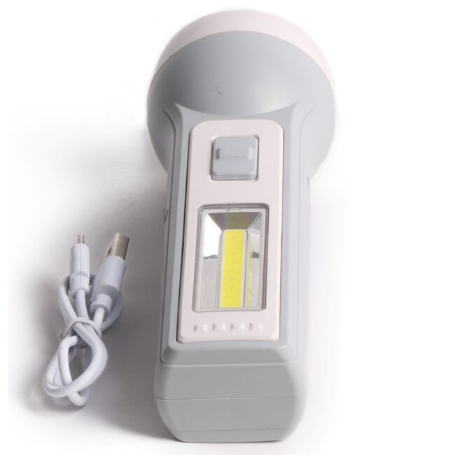 Hofftech Oplaadbare zaklamp - LED en COB - 1 watt - grijs - met USB-kabel