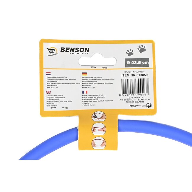 Benson Hondenhalsband - 12 LED's - USB oplaadbaar - Waterbestendig - Ø 23,5 cm - Mix