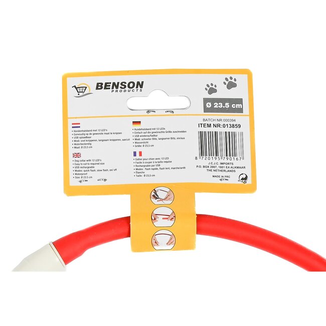 Benson Hondenhalsband - 12 LED's - USB oplaadbaar - Waterbestendig - Ø 23,5 cm - Mix