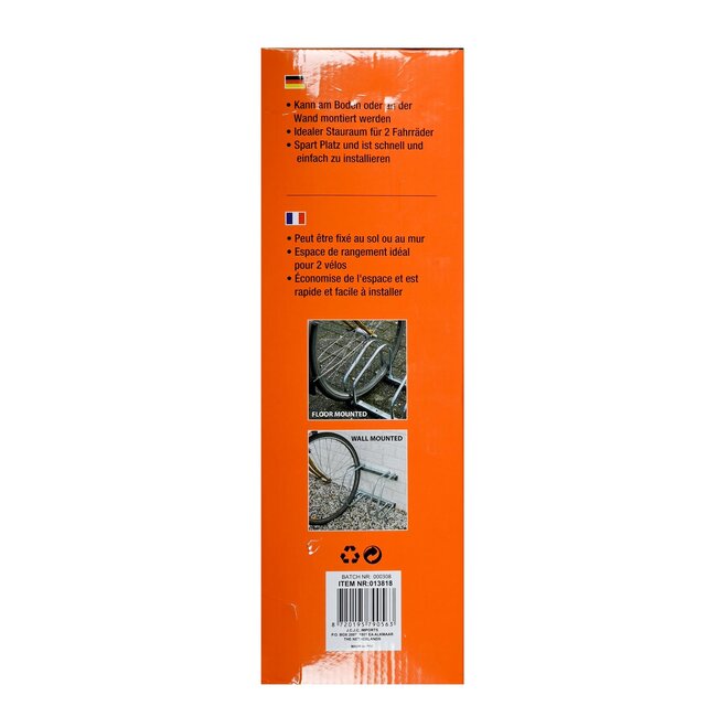 Benson Fietsenrek voor 2 fietsen - Vloer- en muurbevestiging - Ruimtebesparend - Gegalvaniseerd - 395 x 320 x 270 mm