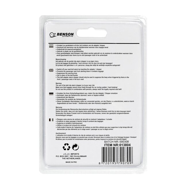Benson Gordelalarm Stopper - Set van 2 - Voor Bagage - Eenvoudig in Gebruik