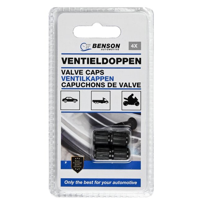 Benson Ventieldoppen set - Aluminium - Zwart - Universeel - 4 stuks