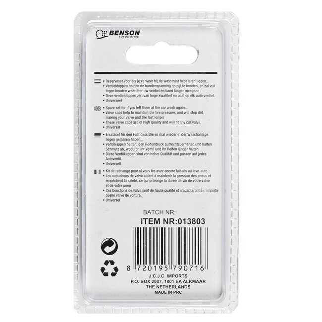 Benson Ventieldoppen set - Aluminium - Zwart - Universeel - 4 stuks