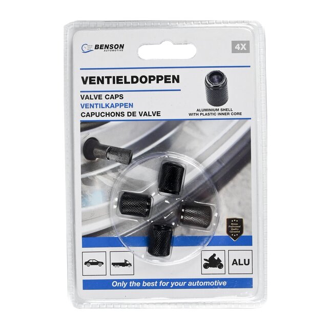 Benson Ventieldoppen set - Aluminium - Universeel - Zwart - 4 stuks - Duurzaam en stijlvol