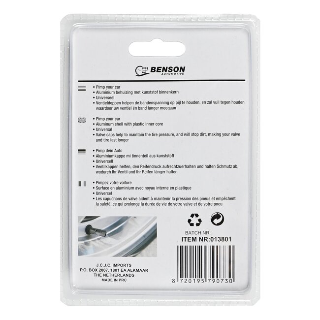 Benson Ventieldoppen set - Aluminium - Universeel - Zwart - 4 stuks - Duurzaam en stijlvol