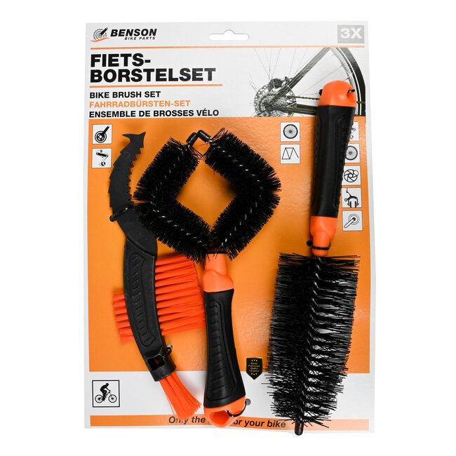 Benson 3-delige borstelset voor fietsreiniging - ideaal voor spaken, frame en ketting