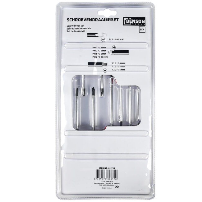 Benson Schroevendraaier Set - Profi - Ergonomisch - 8 Delig - Diverse Maten - Duurzaam