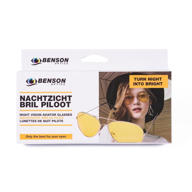 Benson Pilotenbril - Nachtzicht - Gele lenzen - Vermindert schittering - Comfortabel ontwerp