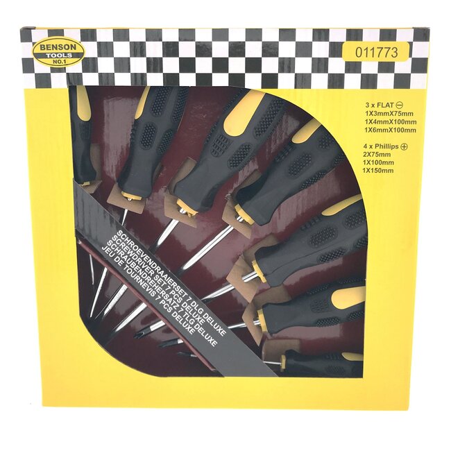 Benson Schroevendraaier set - Deluxe - 7-delig - Soft grip handvatten - Platte en kruiskop