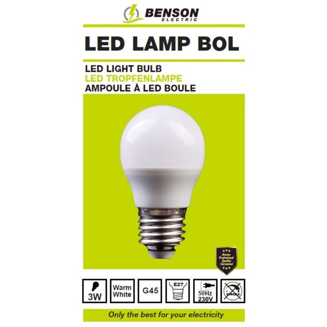 Benson Energiezuinige LED bol - 3W - E27 - warm wit - lange levensduur