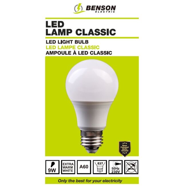 Benson Klassieke LED-lamp - A60 - 9W - Warm wit - E27 - 25.000 uur