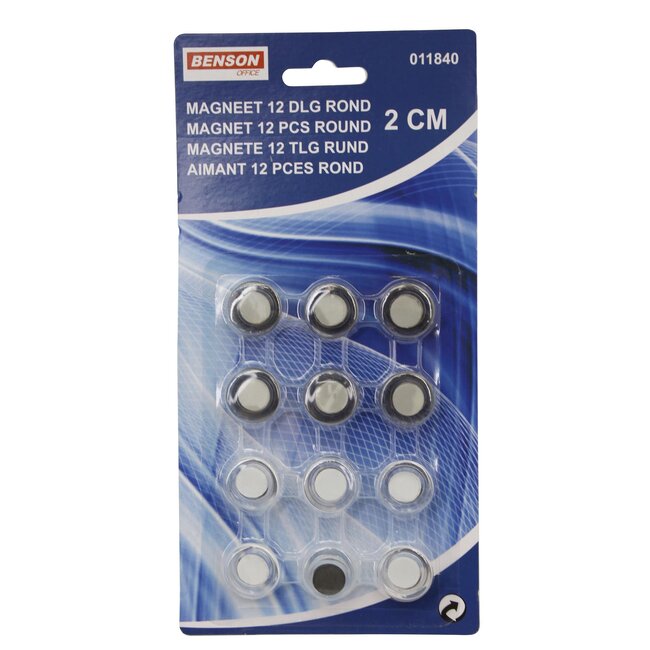Benson Transparante en zwarte magneten - Ø 20 mm - 12 stuks - voor whiteboards
