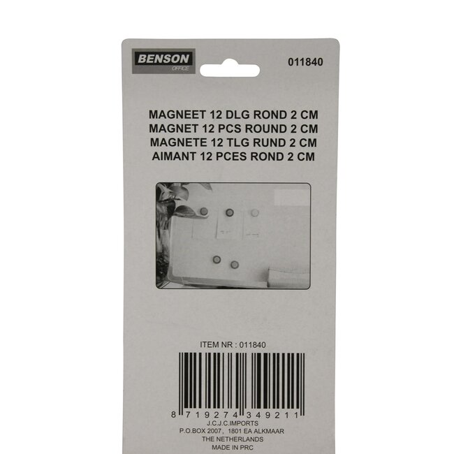 Benson Transparante en zwarte magneten - Ø 20 mm - 12 stuks - voor whiteboards