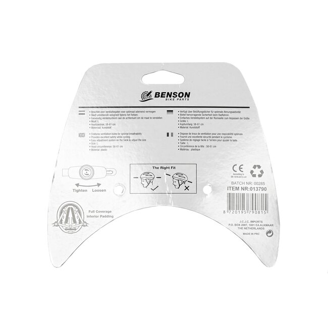 Benson Fietshelm volwassenen - Ventilatiegaten - Verstelbaar - Maat M - 55-58 cm