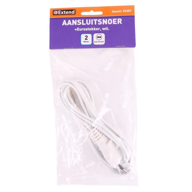 Benson Aansluitsnoer - 2 meter - Eurostekker - Wit - Flexibel en Betrouwbaar