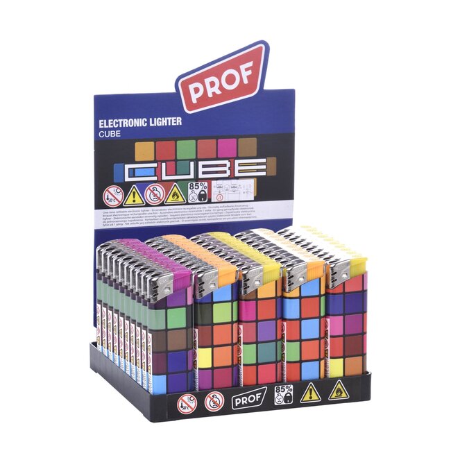 Prof Wegwerpaanstekers - Cube patroon - 50 stuks - Vaste vlamhoogte - Niet navulbaar