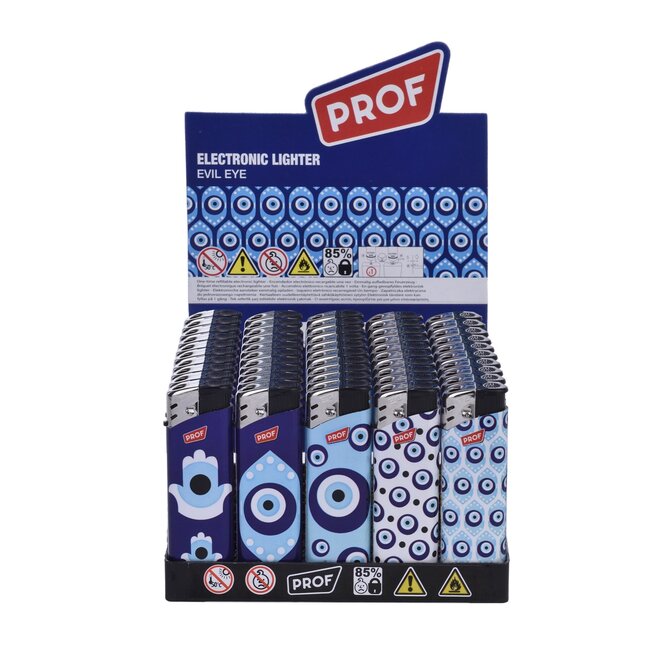 Prof Stijlvolle wegwerpaanstekers - Evil Eye patroon - 50 stuks - 8 x 2.4 x 1.2 cm