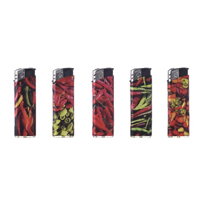 Prof Compacte wegwerpaansteker - Peppers design - 50 stuks - 8 x 2.4 x 1.2 cm