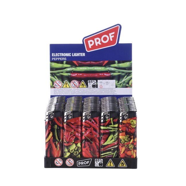 Prof Compacte wegwerpaansteker - Peppers design - 50 stuks - 8 x 2.4 x 1.2 cm