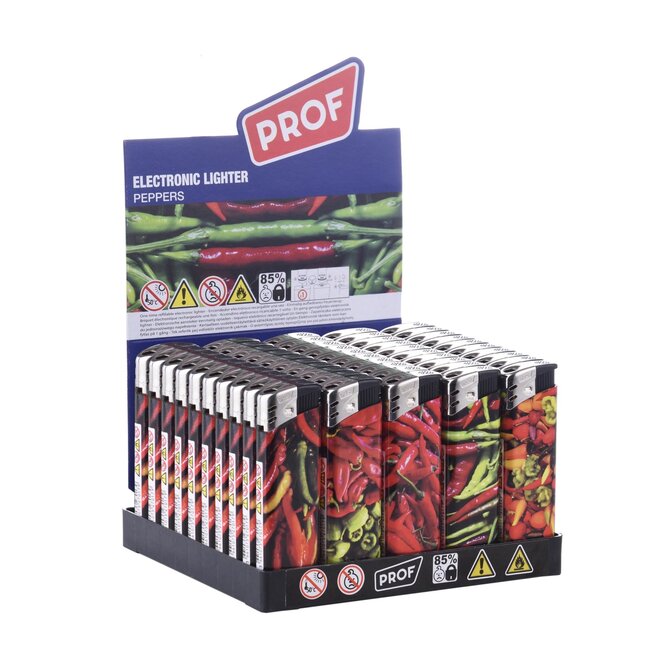 Prof Compacte wegwerpaansteker - Peppers design - 50 stuks - 8 x 2.4 x 1.2 cm