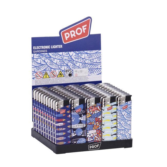 Prof Wegwerpaansteker - Sardines-patroon - 50 stuks - Vaste vlamhoogte - 8 x 2.4 x 1.2 cm