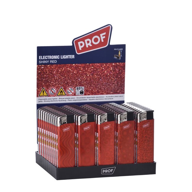 Prof Compacte wegwerpaanstekers - Shiny Red - vaste vlamhoogte - 50 stuks