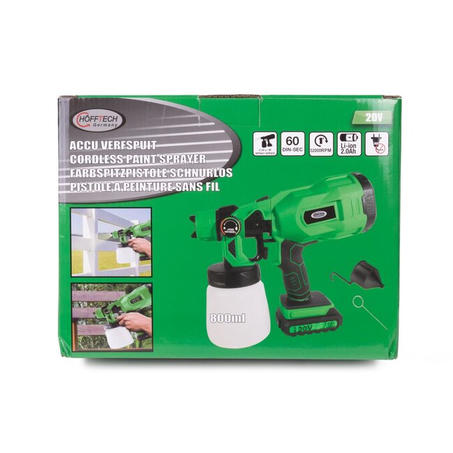 Hofftech Verfspuit op accu - 20V - 2000mAh - 800 ml tank - Inclusief accessoires